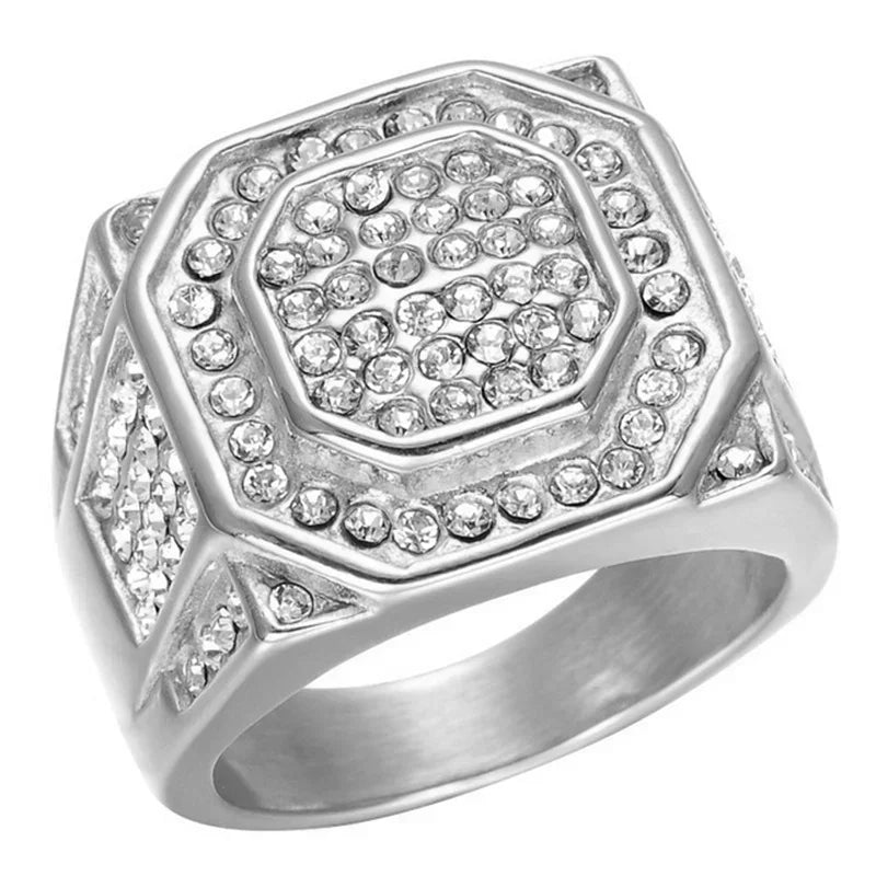 Hip Hop Style Men’s Rings - Copper Iced Out Bling Pave Cubic Zirconia Geometry Fashion Ring Jewelry Charm
