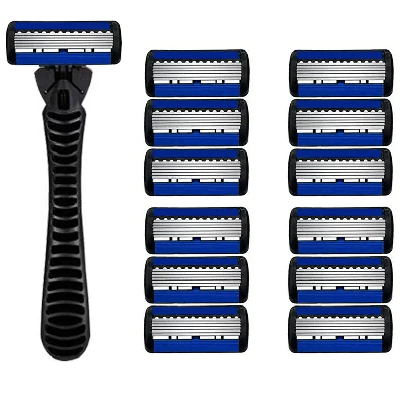 6-Layer Manual Safety Razor – Stainless Steel Double Edge Blade Shaver for Beard & Moustache Grooming