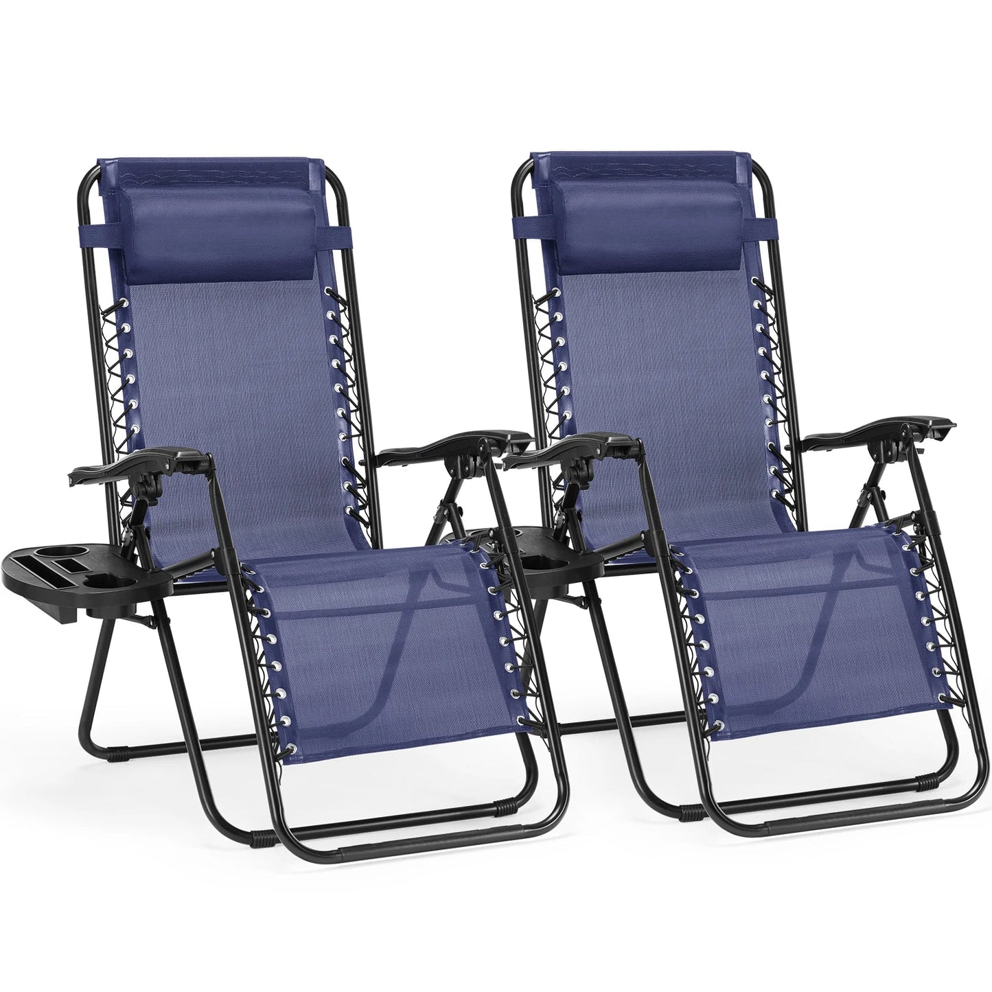 Zero Gravity Recliner Chairs Set of 2 — Portable Adjustable Outdoor Camping Patio Lounge with Cup Holders & Pillows