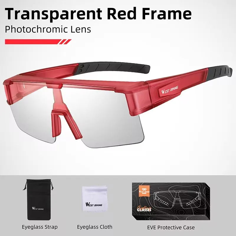 WEST BIKING Large Frame Cycling Glasses — Polarized Photochromic Sunglasses Fit Over Myopic Goggles