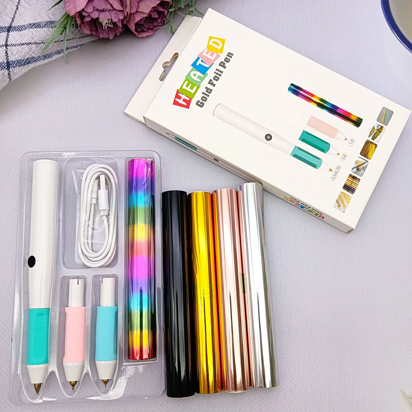 Heated Electric Foil Pen – Hot Foil Quill Tool Kit for Scrapbook & Handmade Craft Foiling