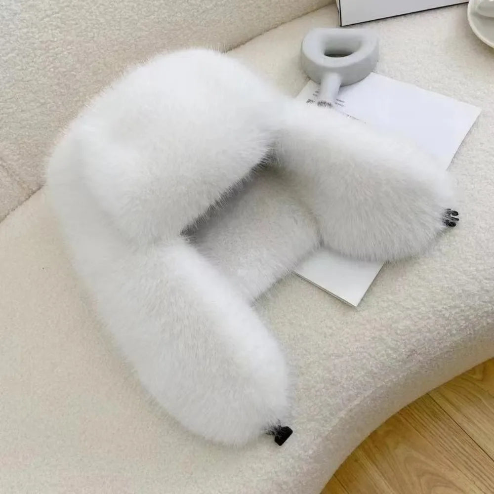 Fashion Faux Fur Bomber Hat – Thickened Windproof Cap with Earflaps & Warm Earmuffs for Women