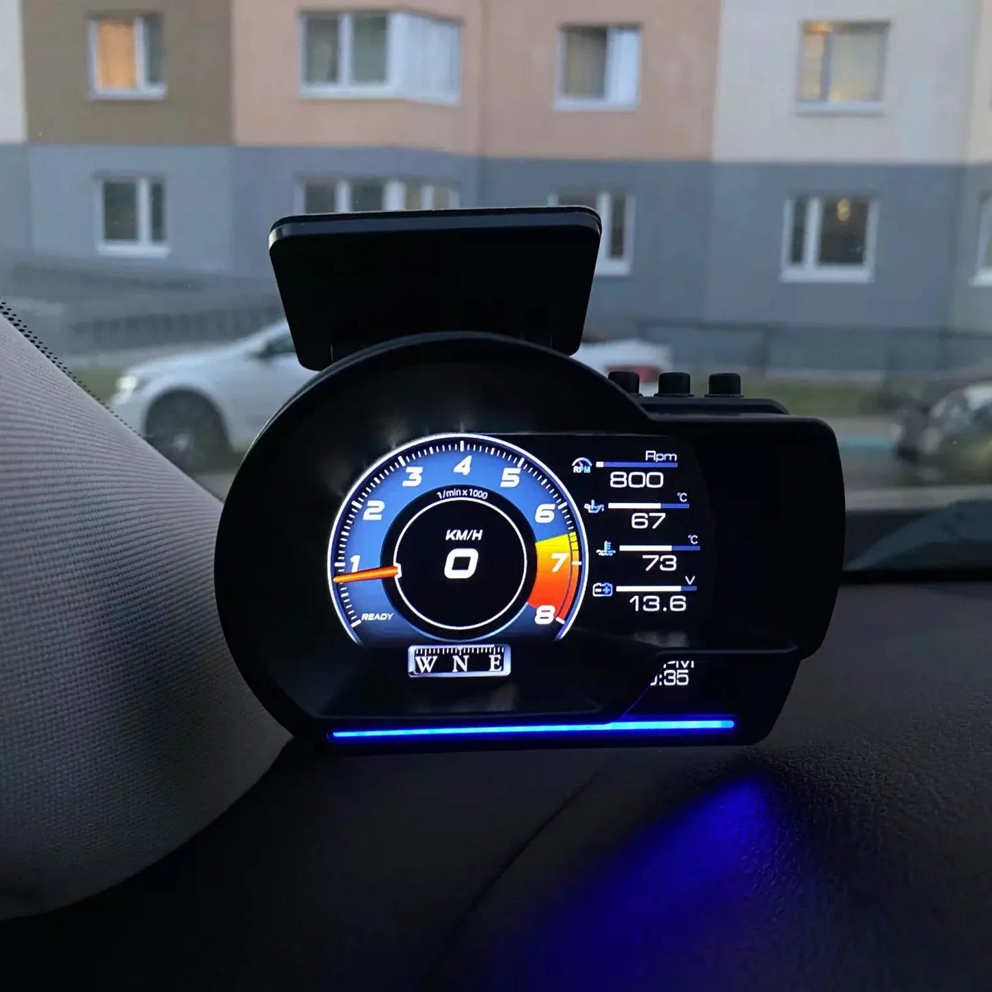 A501 Car Head-Up Display — OBD2 Smart HUD with Turbo Gauge, Digital Odometer, Security Alarm, Water & Oil Temp, RPM Auto Meter