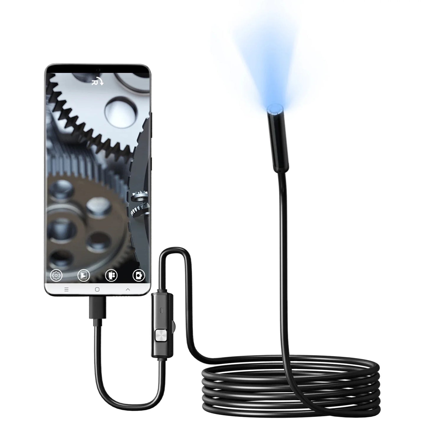 Type-C Endoscope Camera with LED Lights - 5.5/7mm Scope, Available in 1m, 1.5m, 2m Lengths, Ideal for Car Engine Inspections