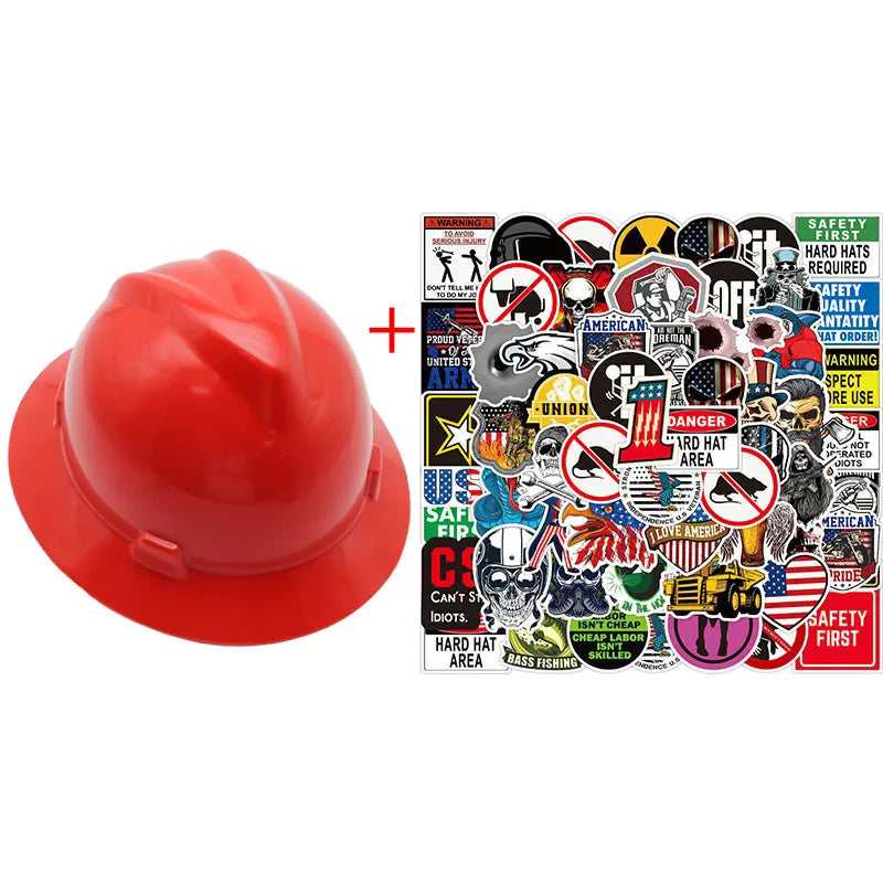 Full Brim Safety Helmet - Lightweight ABS Construction Hard Hat with ANSI Protection & 50 Waterproof DIY Stickers