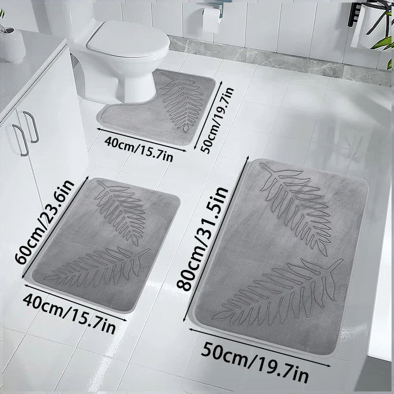 3Pcs Anti-Slip Bath Rug Set – Non-Slip Quick Dry Absorbent Bathroom Mat, Machine Washable Shower Carpet for Home