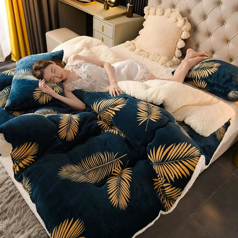 Winter Bedding Thick Quilt – Warm Flannel Fleece Comforter, Thickened Duvet Set for Cold Nights