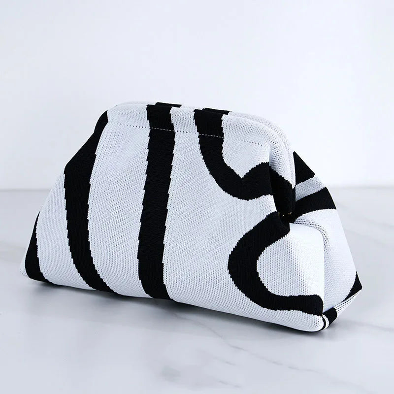 Women’s Summer Woven Crochet Clutch Bag – Ruched Cloud Dumpling Handbag, Colorblock Knit Beach Purse for Casual Use