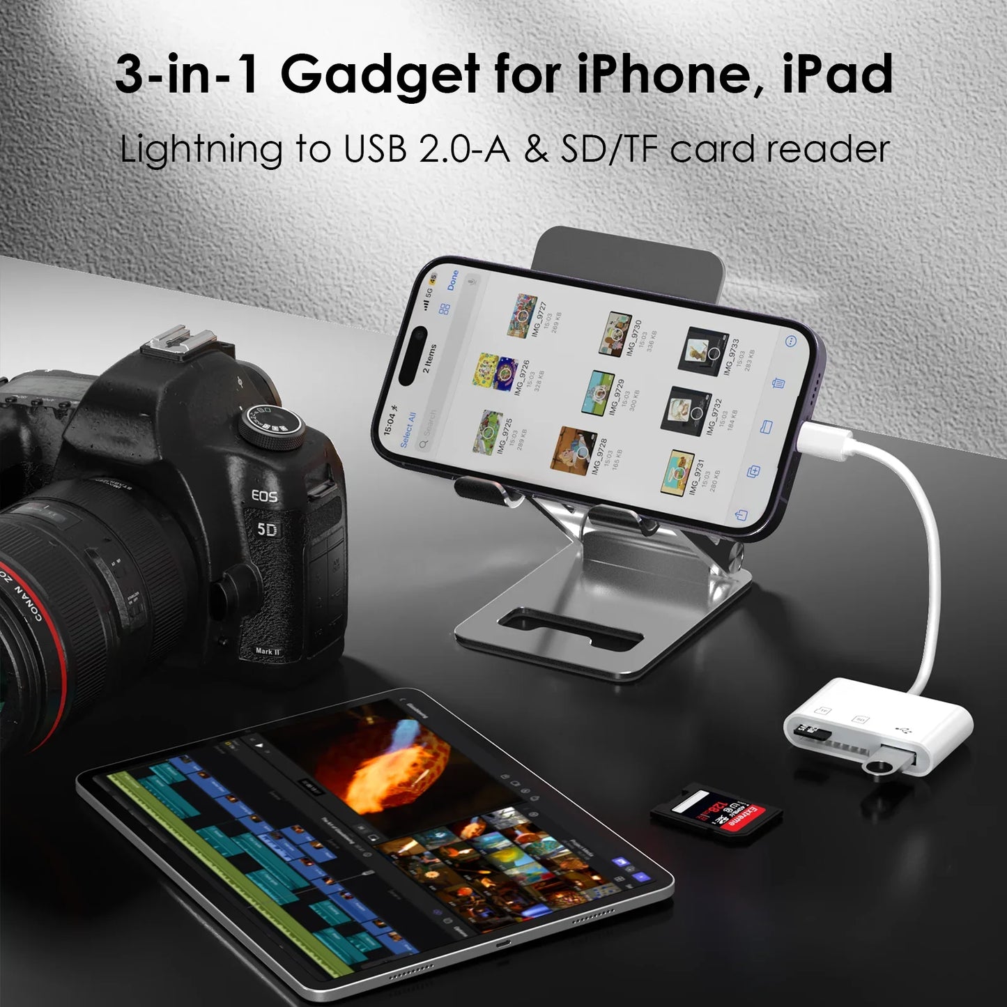 WAVLINK 3-in-1 Lightning Card Reader – SD/TF Card Adapter with USB 2.0 Port for iPhone & Digital Camera File Transfer