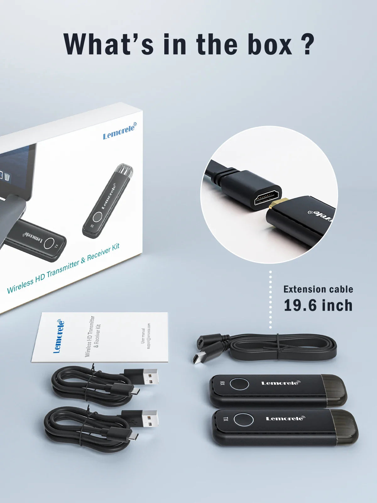 Lemorele 1080P HDMI Wireless Transmitter & Receiver - Video Extender Kit for Laptop, TV, Projector, Monitor