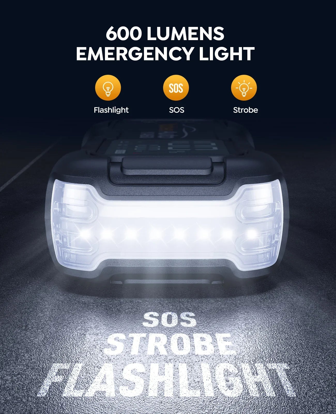 6000A Car Jump Starter - 150W DC Battery Charger with LED Screen 600 Lumens Flashlight Emergency Starting Device