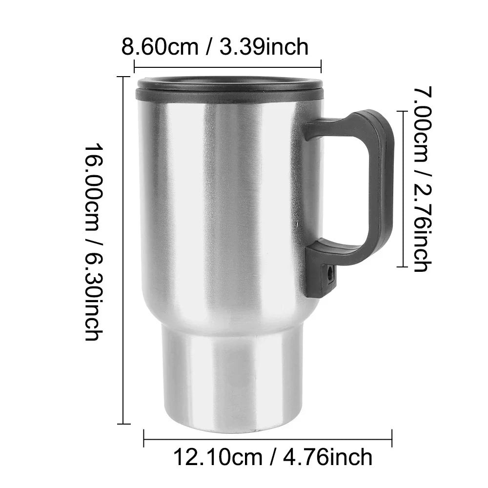 12V Electric Heating Car Kettle - 450ml Stainless Steel Thermal Mug for Water, Coffee, Milk - Travel & Camping
