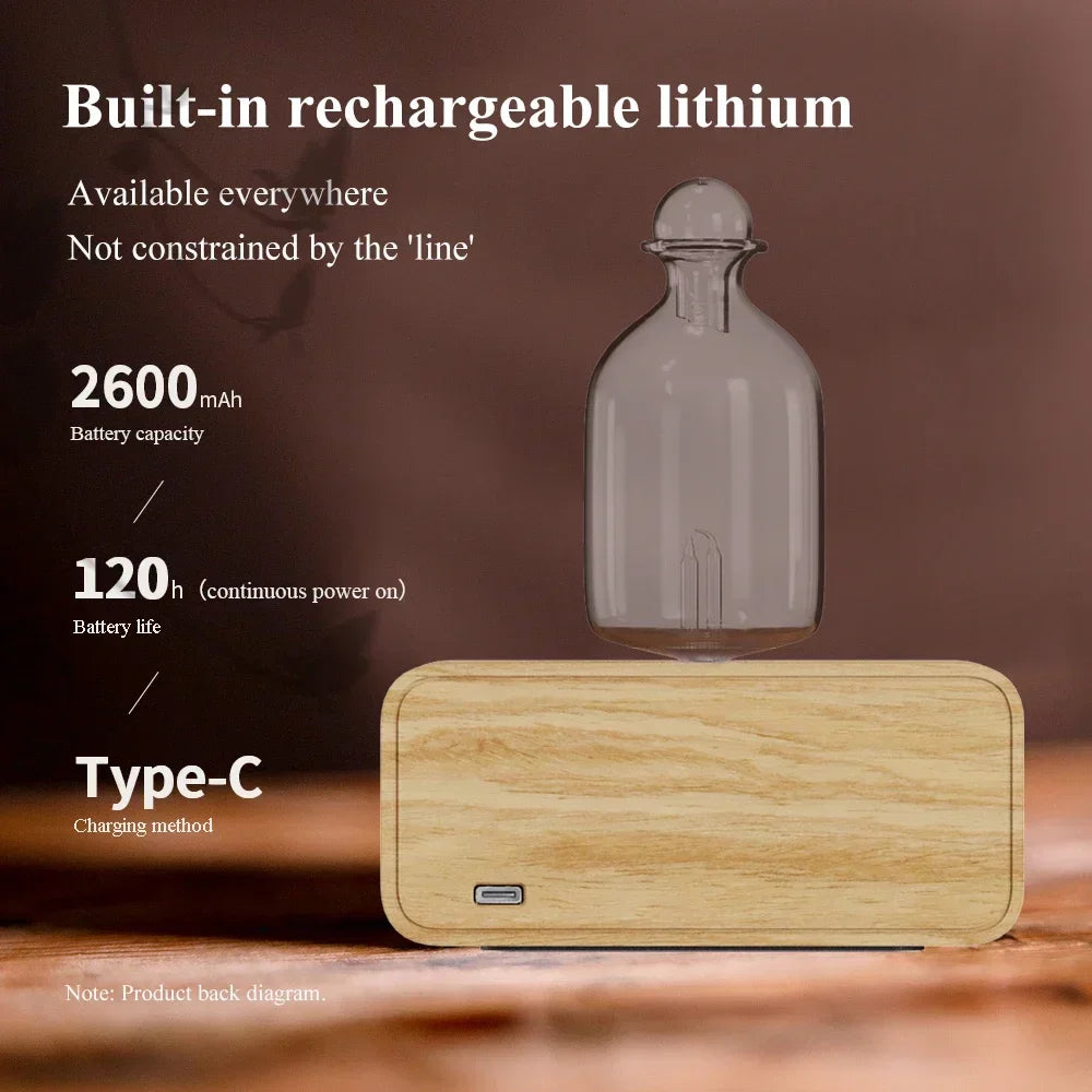 Glass Essential Oil Diffuser with Wood Grain Base - 2600mAh Nebulizer for Professional Aroma Therapy in Home or Office