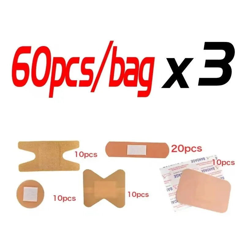60PCS Waterproof Bandage Variety Pack – Breathable First Aid Wound Plasters & Medical Tape Set