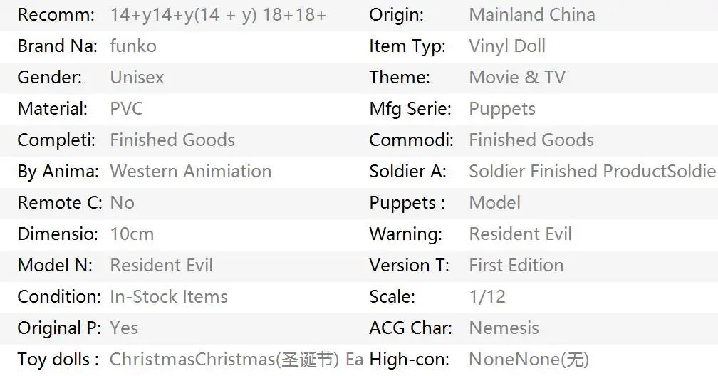 Resident Evil Nemesis #157 Vinyl Figure – Collectible Model Toy