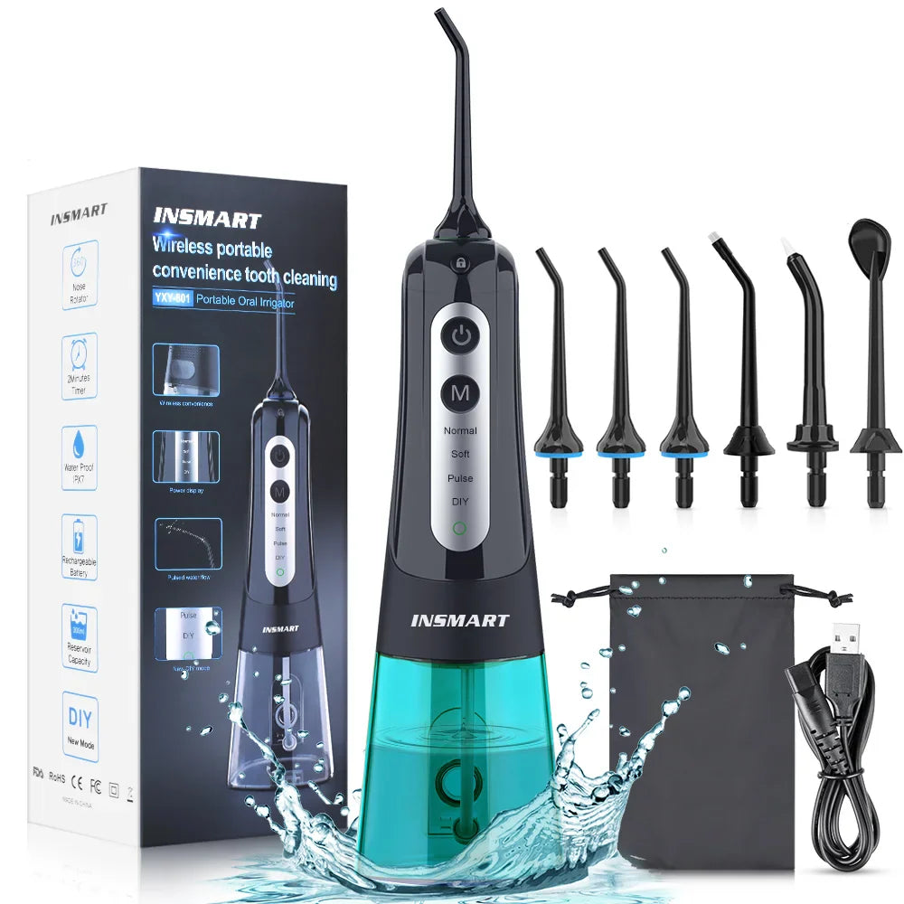 INSMART Portable Oral Irrigator – 300ml Waterproof Dental Water Flosser for Teeth Cleaning & Whitening