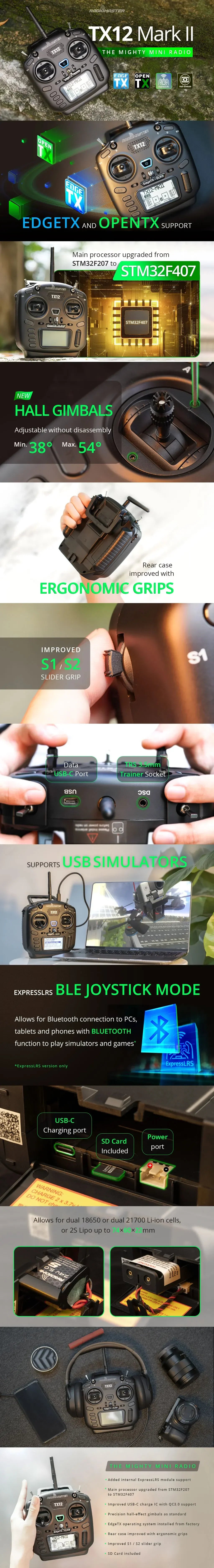 RadioMaster TX12 MKII 16CH ELRS OpenTX Multi-Module RC Transmitter — Compatible with Car & Plane