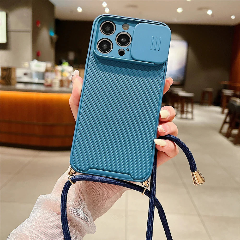 Slide Camera Protection Crossbody MagSafe iPhone Case with Lanyard – Magnetic Silicone Cover for iPhone 11–16 Pro/Pro Max