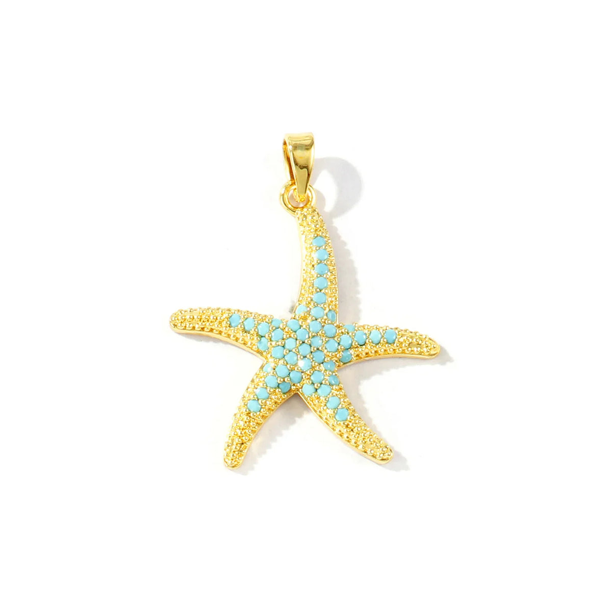 Blue Cubic Zirconia Ocean Charm Pendant Set – 18K Gold Plated Starfish, Mermaid & Conch DIY Necklace Jewelry