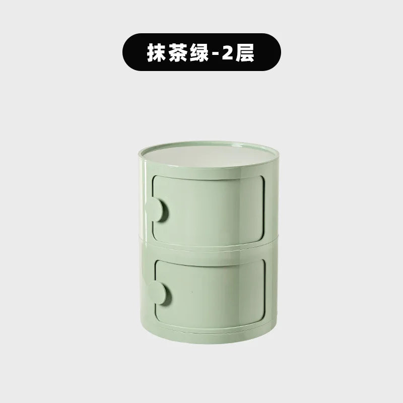 Nordic Minimalist White Bedside Table – Modern Round Plastic Side Cabinet, Small Creative Storage Unit