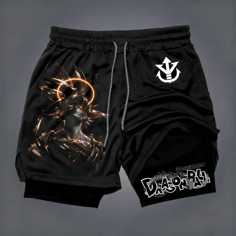 Dragon Ball Men's Double-Layer Shorts - Son Goku Anime Quick-Dry Sports & Fitness Shorts