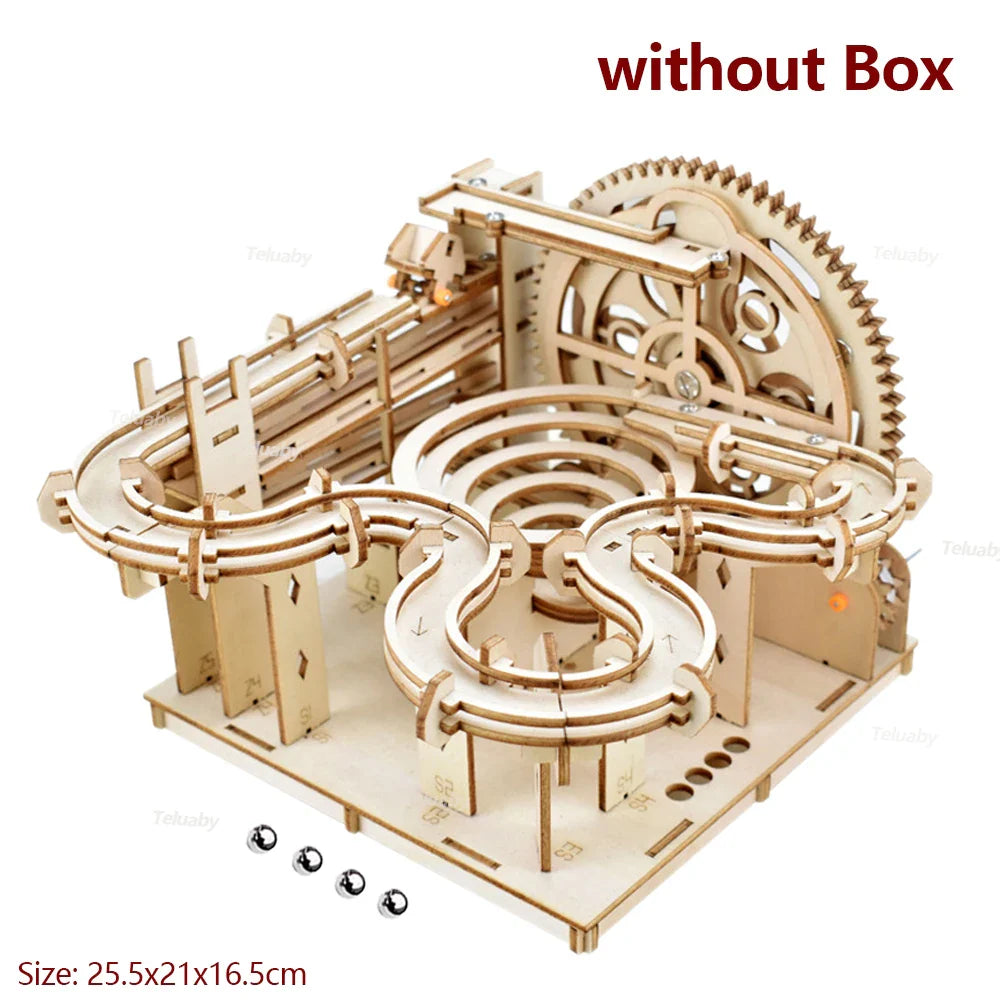 3D Wooden Puzzle DIY Mechanical Model Kit β Marble Run Set with 4 Balls, Assemble Toys for Adults & Kids, Unique Gifts