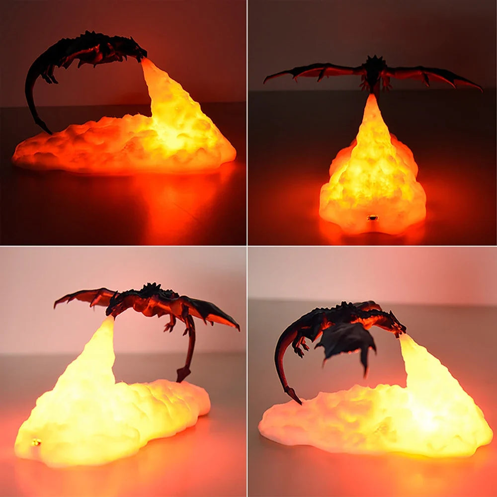 3D Printed Fire Dragon LED Lamp - USB Rechargeable Desktop Light for Gaming, Camping, Mystery Games & Kids Gifts