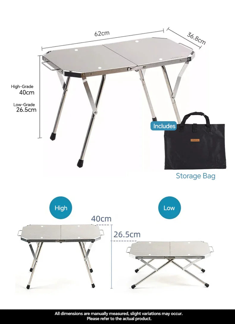 Outdoor Portable Stainless Steel Picnic Table β Durable Height Adjustable Folding BBQ & Camping Cooking Table