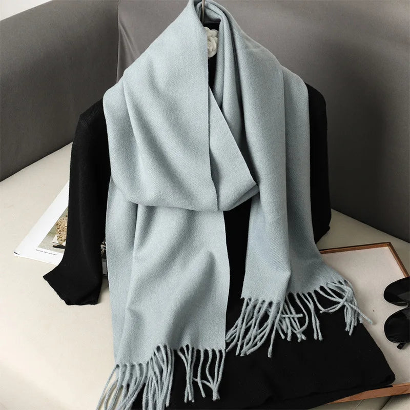 62-Color Solid Women’s Winter Scarf — Thick Warm Cashmere Pashmina Shawl with Tassels, Outdoor Luxury Wrap, Windproof Fashion Scarf