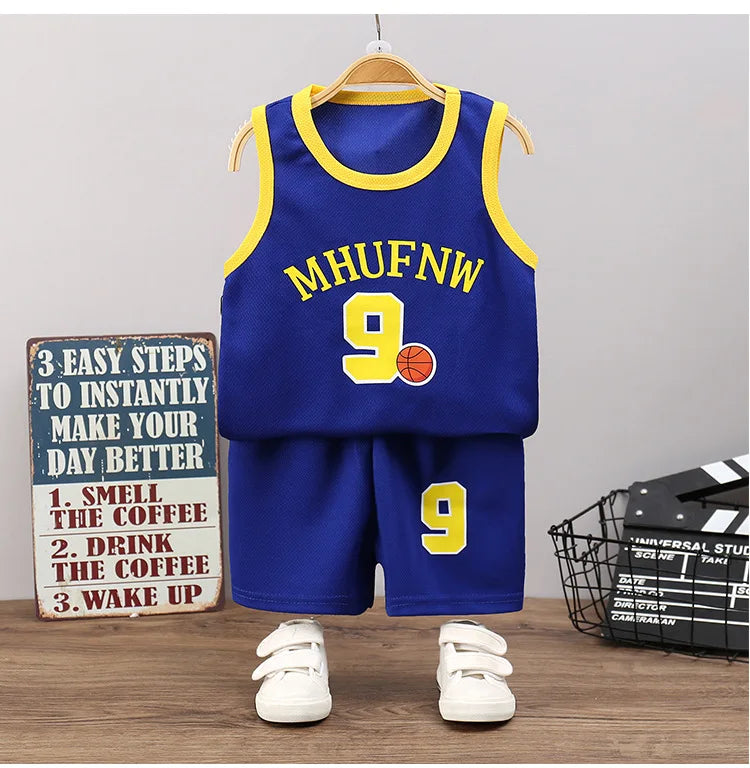 Children’s Summer Sleeveless T-Shirt and Shorts Set — Quick-Dry Sports Tank Top Outfit for Boys Basketball Training