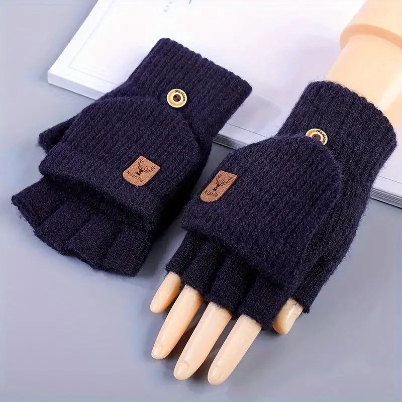 Winter Knitted Fingerless Gloves – Thick Warm Touchscreen Half-Finger Gloves for Men, Women & Students