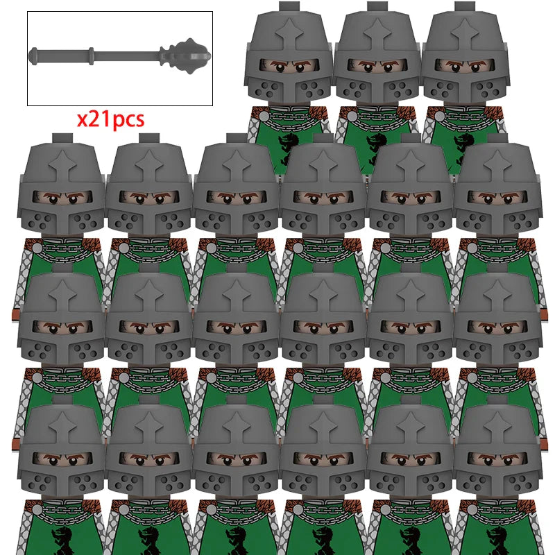 21PCS MOC Medieval Knights & Roman Legion Soldiers Building Blocks Set Warrior Figures with Weapons Helmet Bricks Toy Collection