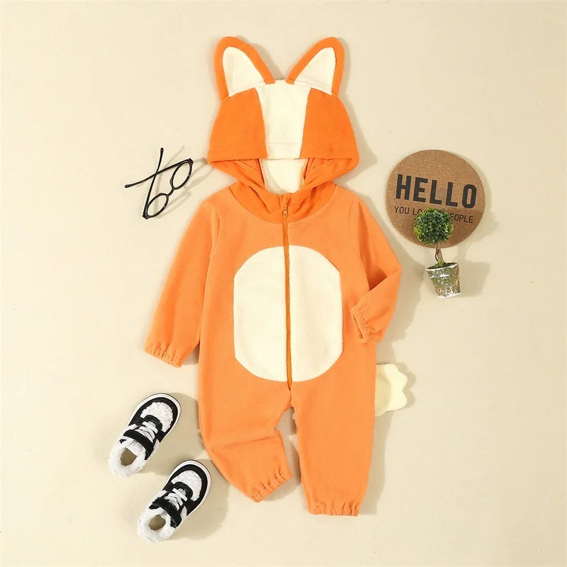 Cartoon Dog Costume for Toddlers - Blue & Orange Hooded Halloween Jumpsuit with Ears & Tail