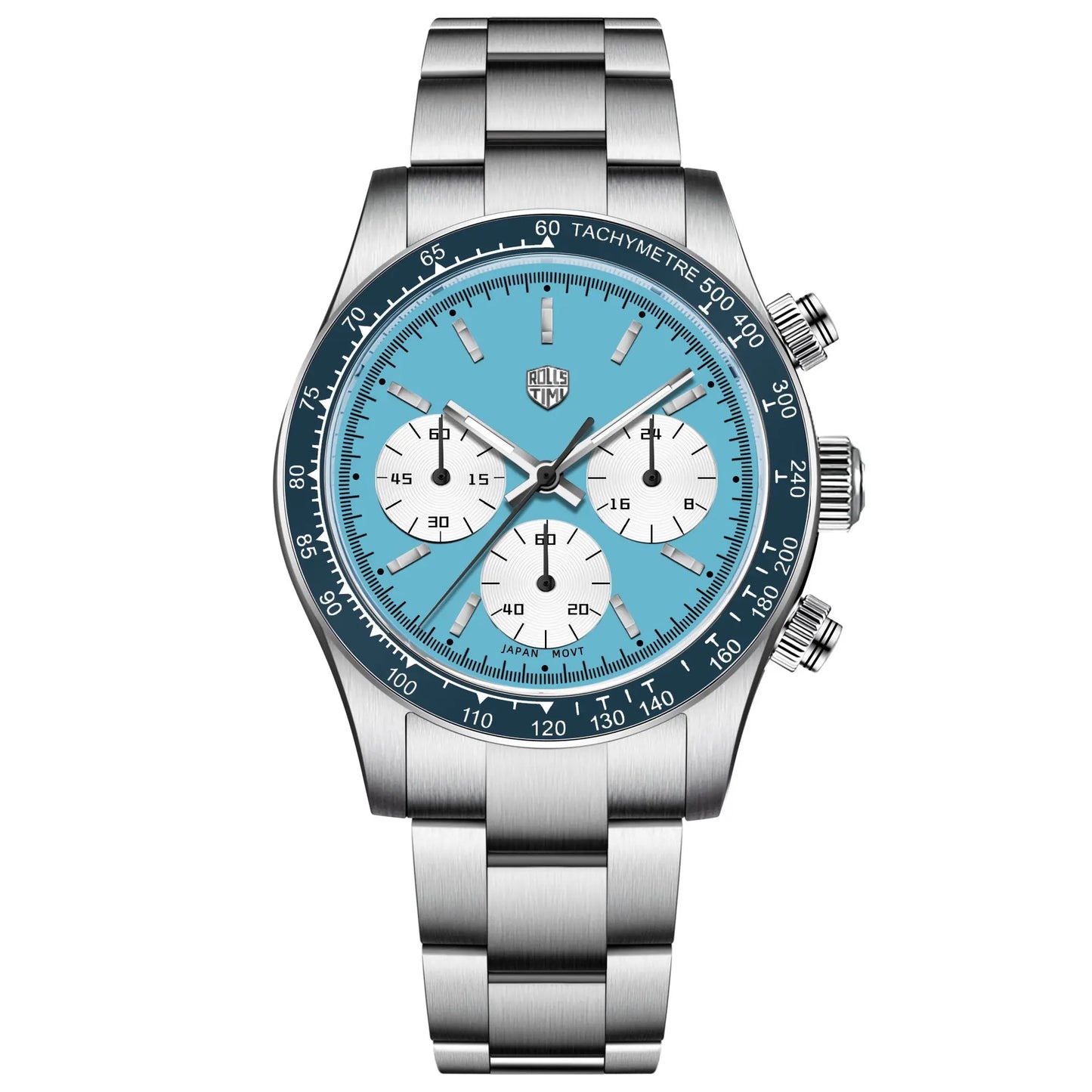 RollsTimi Men's Watch 2024 – Luxury Japan VK63 Quartz Chronograph, Sapphire Glass, Stainless Steel Wristwatch