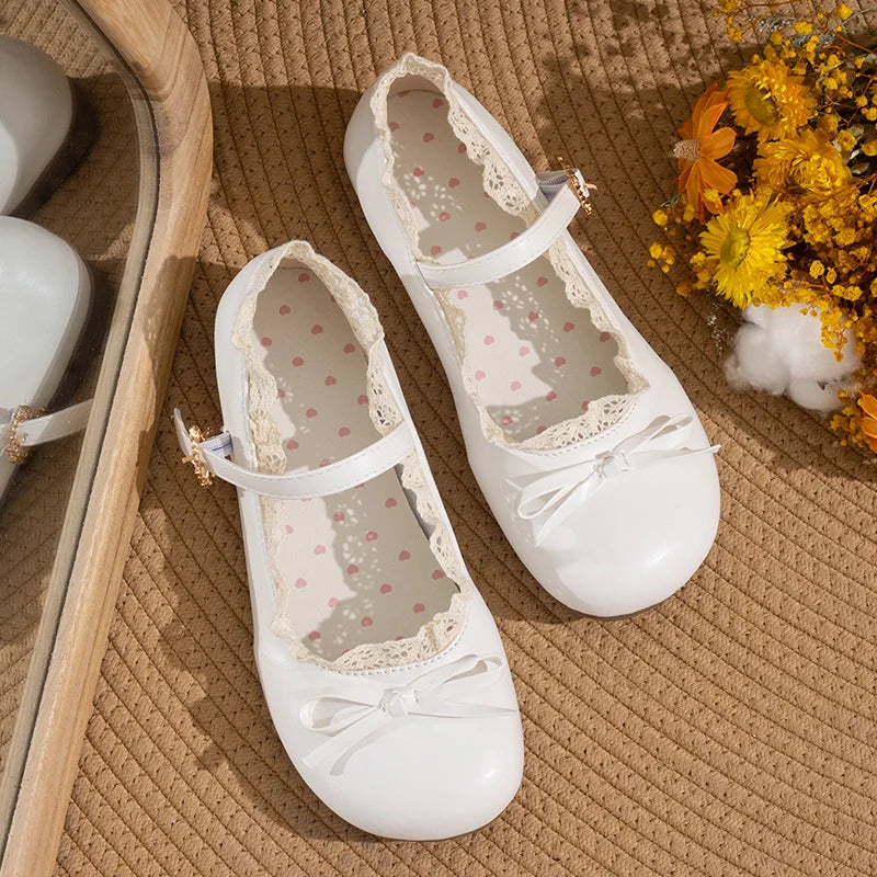 Women’s Mary Janes Flats – Pink & White Round Toe Lolita Ballet Shoes with Buckle Strap, Spring Autumn Plus Size