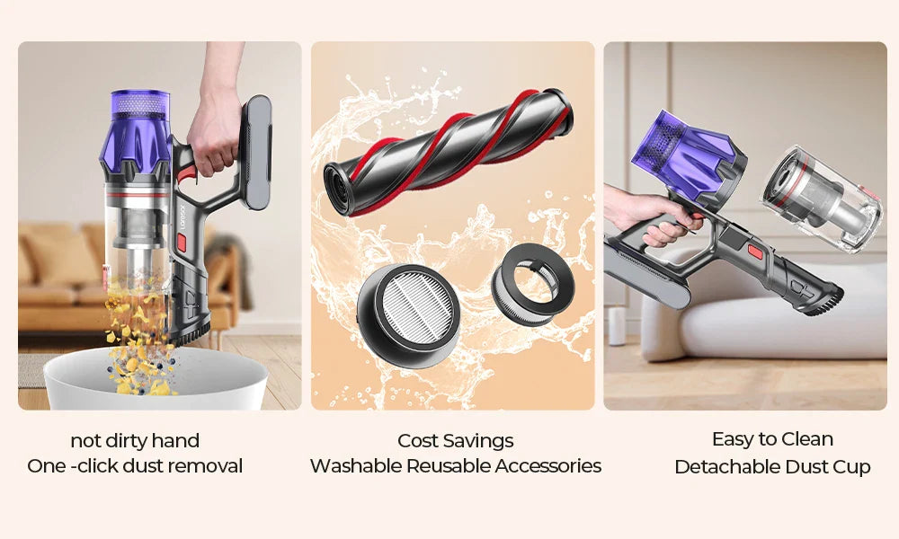 Laresar V7 500W Cordless Handheld Vacuum Cleaner – 50000Pa Suction Power, 60 Min Runtime, Smart Home Dust Cup Cleaner
