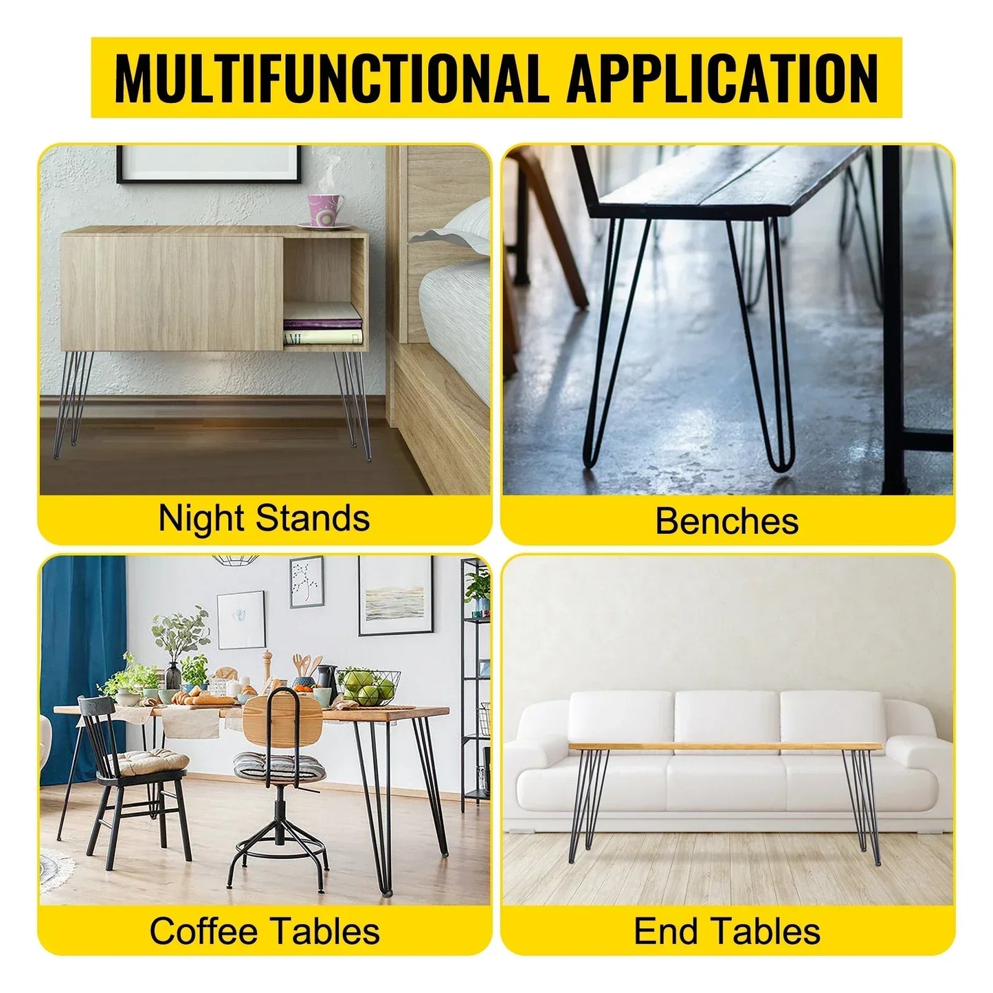 VEVOR 4Pcs Metal Hairpin Table Legs β 16-40 Inch, 3-Rod Design for DIY Furniture, Bench, Dining, Coffee Table