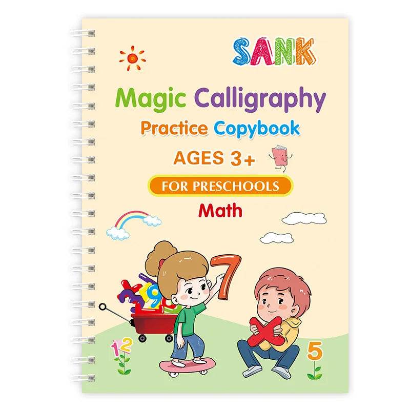 Sank Magic Practice Copybook Set – Reusable Writing Workbook with Pen, English Calligraphy for Preschool Kids Learning & Handwriting Practice