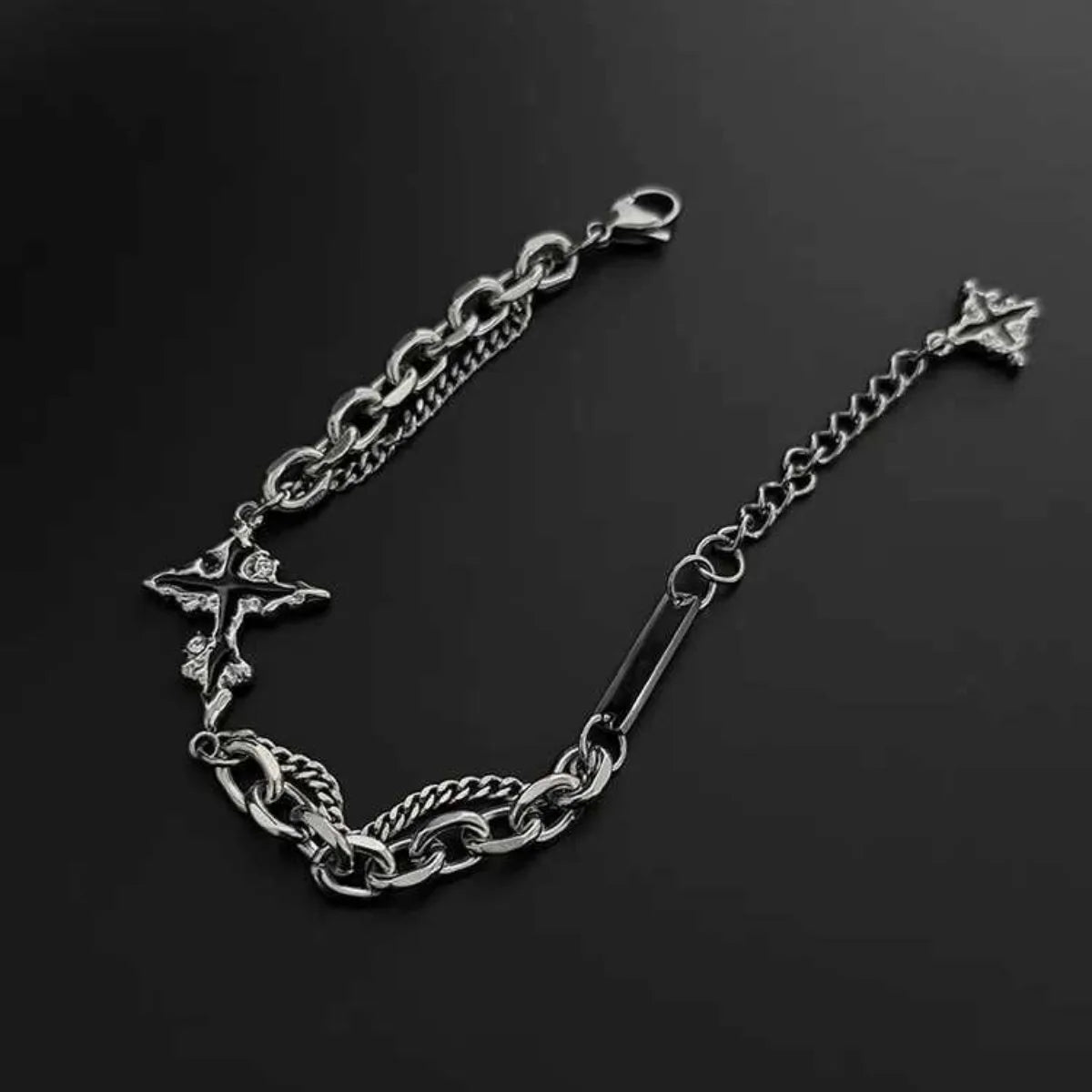 Men’s Dark Cross Bracelet - Stainless Steel Punk Chain Jewelry for Parties & Everyday Wear