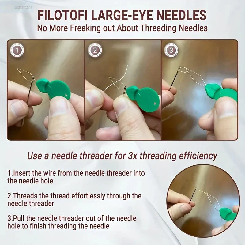 40PCS Large Eye Sewing Needles Set – Long Thick DIY Hand Stitching Tools for Elderly, Easy Threading Embroidery & Household Sewing