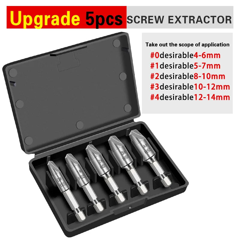 SenNan 5Pcs Damaged Screw Extractor Drill Bit - High-Speed Steel for Easily Removing Broken Screws & Bolts
