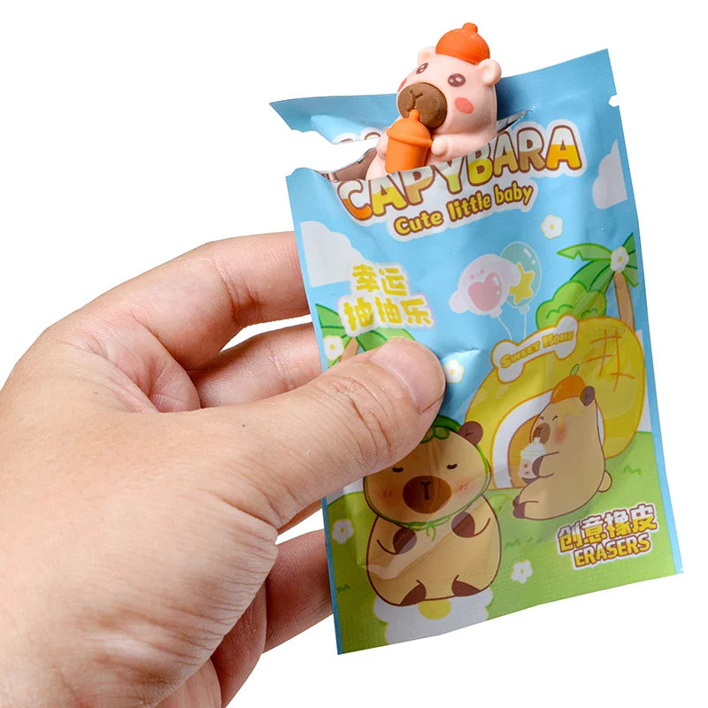 Original Capybara Blind Bag 32pcs — Cute Little Baby Character Rubber Figures, Learning Stationery Toy for Kids & Gifts