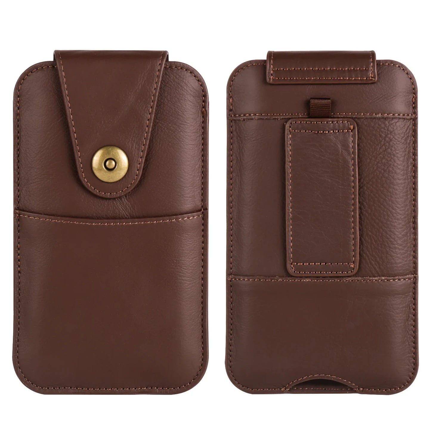 Genuine Cow Leather Phone Pouch – Men’s Waist Bag Holster for iPhone 7 to 16 Pro Max