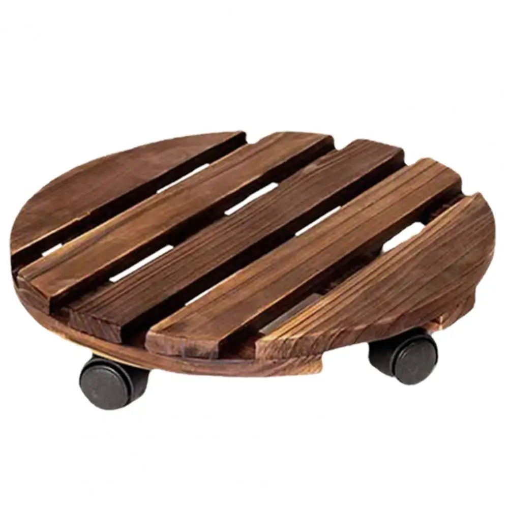 Wooden Rolling Plant Stand - Thick Flower Pot Holder with Universal Wheels for Bonsai & Indoor Garden Decor