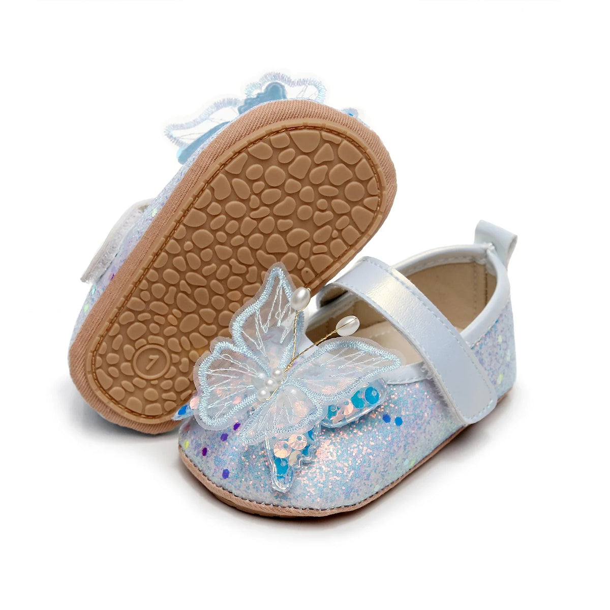 Baby Girls 3D Butterfly Glitter Flats - Non-Slip Princess Crib & Walking Shoes for Toddlers