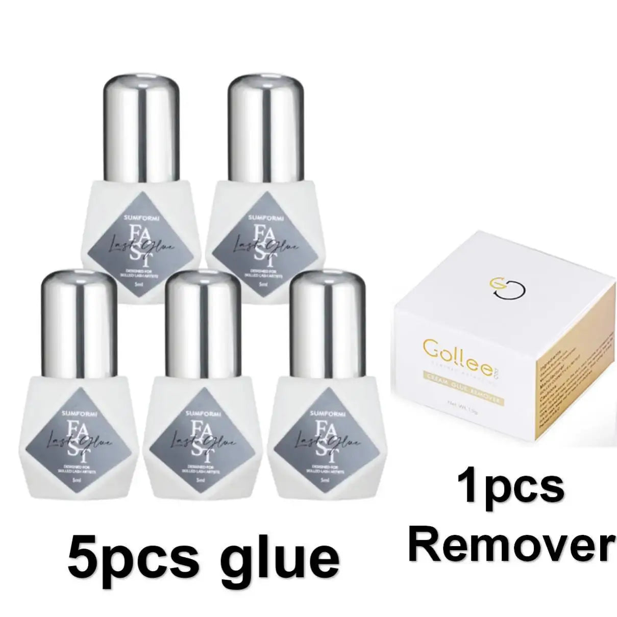 Gollee 5-Pack Eyelash Extension Glue – 7-9 Week Long-Lasting, Quick-Dry 0.3-1s, Black & Latex-Free