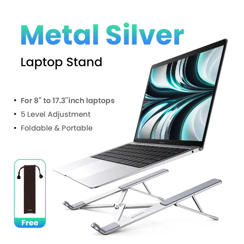 UGREEN Foldable Aluminum Laptop Stand - Vertical Notebook Holder for MacBook Pro Air, Tablet & Phone Support
