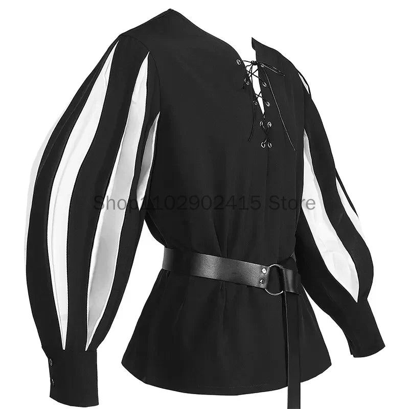 Men’s Medieval Warrior Tunic – Landsknecht Shirt, German LARP Pirate Lace-Up Top for Halloween & Renaissance Costume