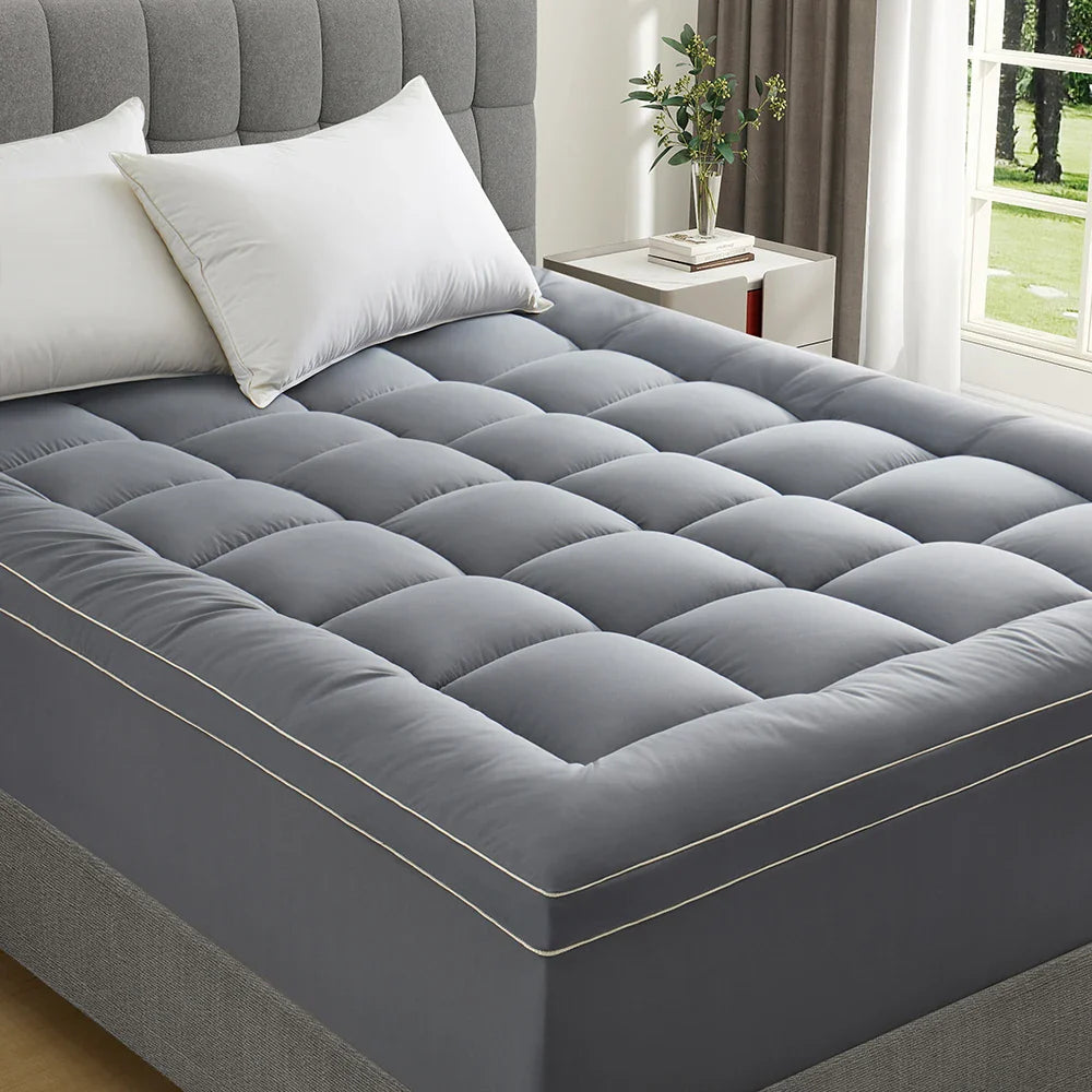 Mattress Topper for Back Pain Relief – Extra Thick Quilted Fitted Protector with Plush Pillow Top