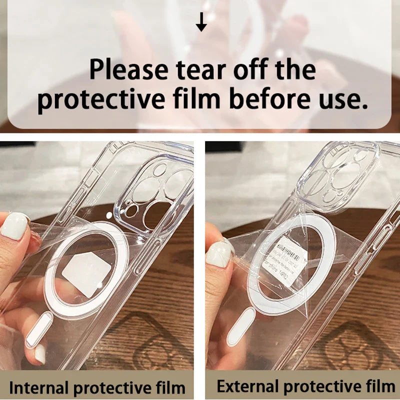MagSafe Magnetic Transparent Wireless Charging Case for iPhone 11, 12, 13, 14, 15 Pro Max, Plus, Mini, X, 7, 8, SE | Shockproof PC Cover